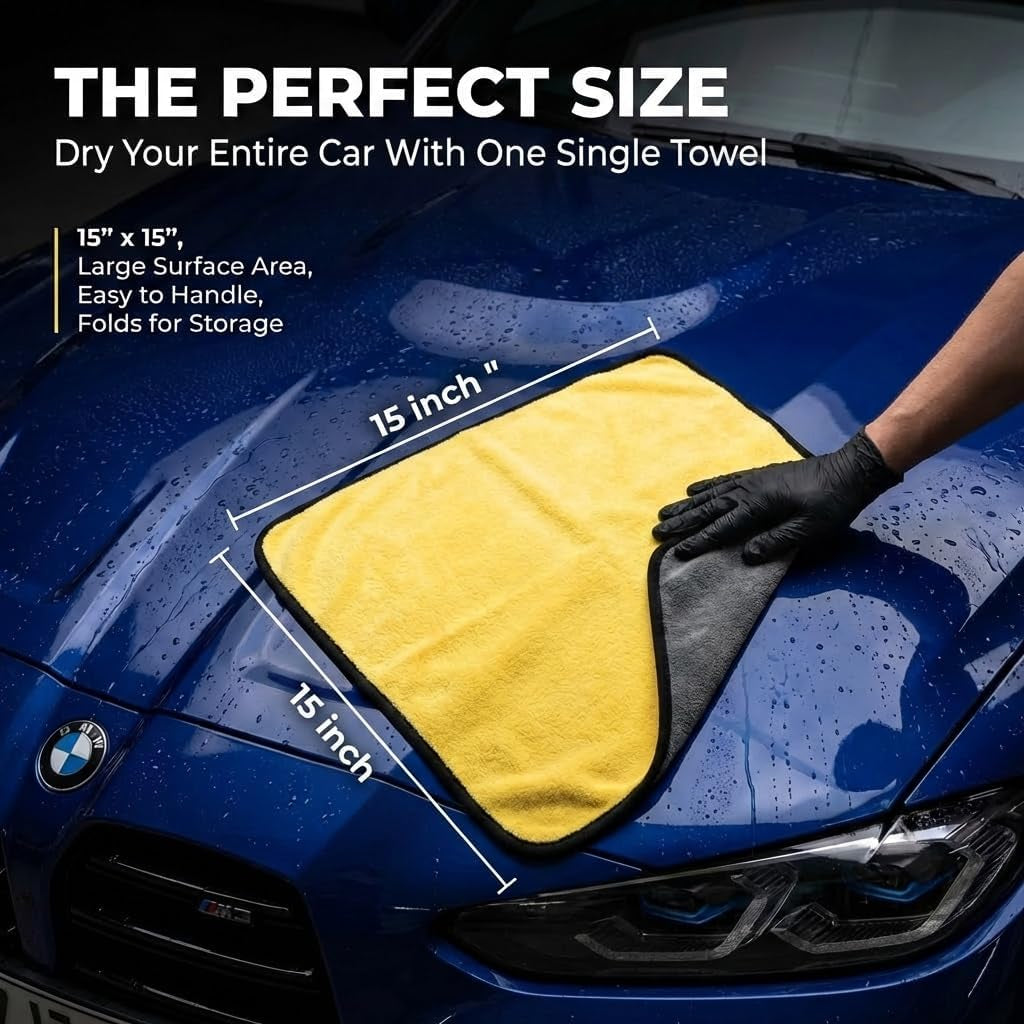 Premium Microfiber Towels for Cars - 15.7" x 15.7" - Ultra Absorbent Professional Drying Towel Set - Perfect for Superior Cleaning & Drying - 3 Pack